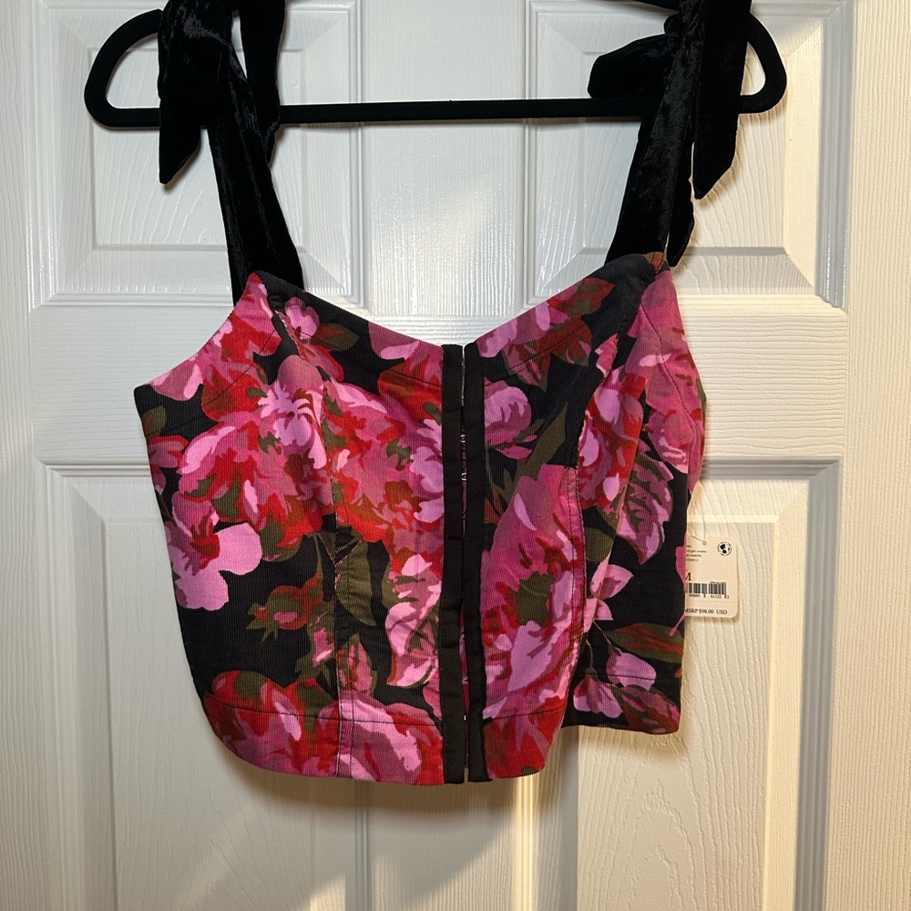 Free People Pink and Black Floral Tank Top